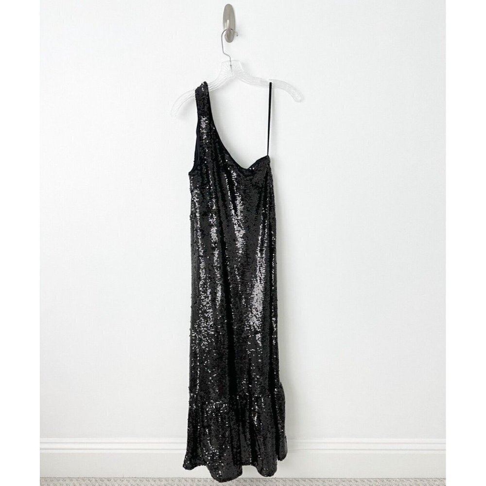 NWT Anthropologie One Shoulder Sequin Dress XXS $230 Black Cocktail Formal Maxi - Picture 8 of 10